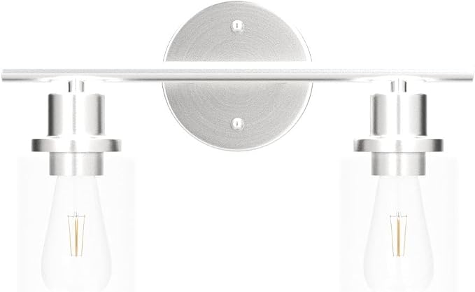 2-Light Wall Light Fixture, Bathroom Vanity Light Over Mirror | Wall Sconce Light Fixture with Clear Glass Shade Brushed Nickel Modern Metal Wall Lights for Hallway Bedroom Living Room