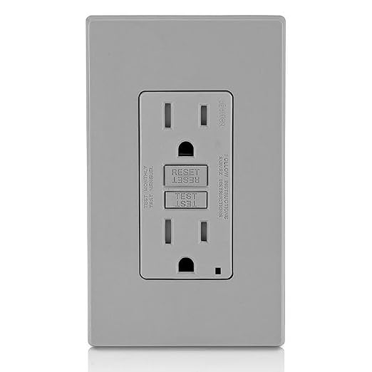 Leviton GFCI Outlet, 15 Amp, Self Test, Tamper-Resistant with LED Indicator Light, Protection from Electric Shock and Electrocution, GFTR1-GY, Gray