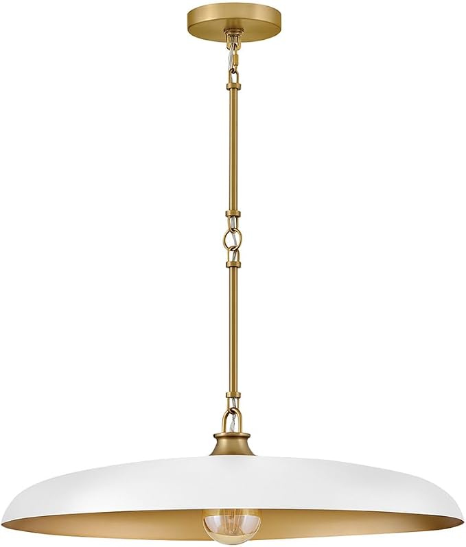 Hinkley Sadie 24" Large Dome Chandelier, Chalk White with Lacquered Brass | Two Tone Saucer Pendant, Includes (5) 7" Downrods, Needs a Med. LED Bulb, Adjustable Height, Dining Room, Kitchen