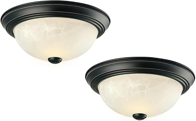 Design House 587519 Traditional 2 Pack 2-Light Indoor Dimmable Ceiling Light with Alabaster Glass for Bedroom Hallway Kitchen Dining Room, Oil Rubbed Bronze, 11-Inch | Dimmable, Ceiling Mount, Traditional, Steel, 2-Pack, Lighting, 587519
