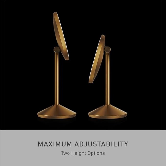 simplehuman Sensor Mirror Fold, 5'' with 5X Magnification, Round Rechargeable Travel Makeup Mirror, Tru-Lux® Full-Spectrum Light, Adjustable Brightness & Height, Brass Steel