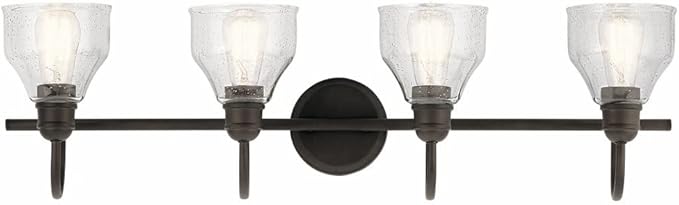 Kichler Avery 33.5" Bathroom Vanity Industrial 4 Light Wall Fixture with Clear Seeded Glass in Black, for Bathroom (8.25" x 33.5" x 9.5") 45974BK