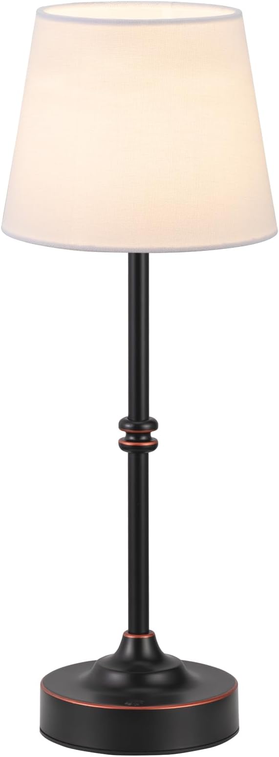 Kakanuo Rechargeable Cordless Table Lamp Antique Black - 1 Pack 4000mAh Battery Operated Lamp, 3000K Warm Light, Touch Control Stepless Dimming, for Bedside, Dining Table, Home Decor