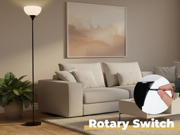 LALISU Floor Lamp, Standing Lamps with White Plastic Shade, Led Floor Lamp Rotary Switch Floor Lamps Modern Industrial Lamp, Tall Lamps for Living Room Bedroom Office Dining Room (All Black)