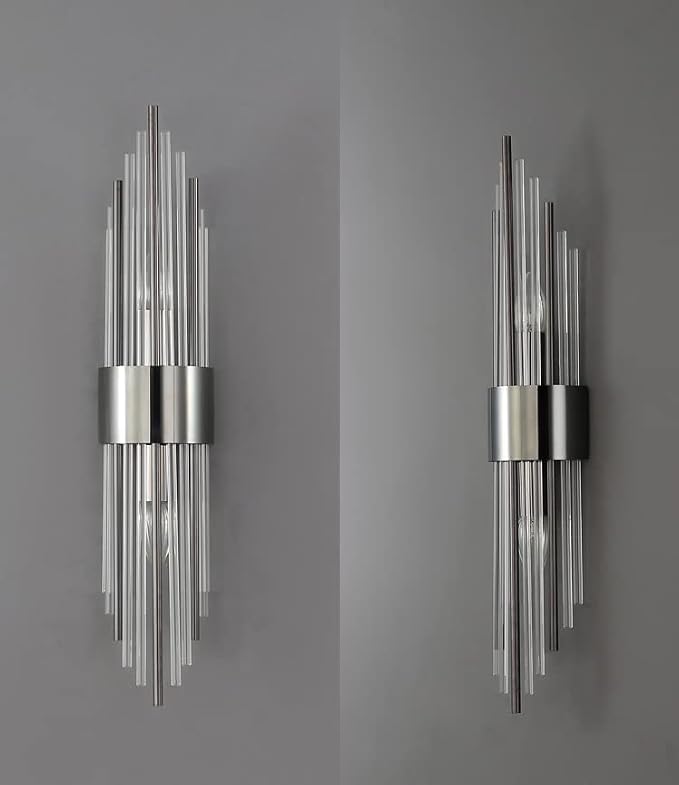 2-Light Modern Wall Sconce Titanium Black Metal with Clear Class Crystal Vanity Wall Sconce Lighting for Bedroom Living Room Bathroom Light Fixtures Set of 2