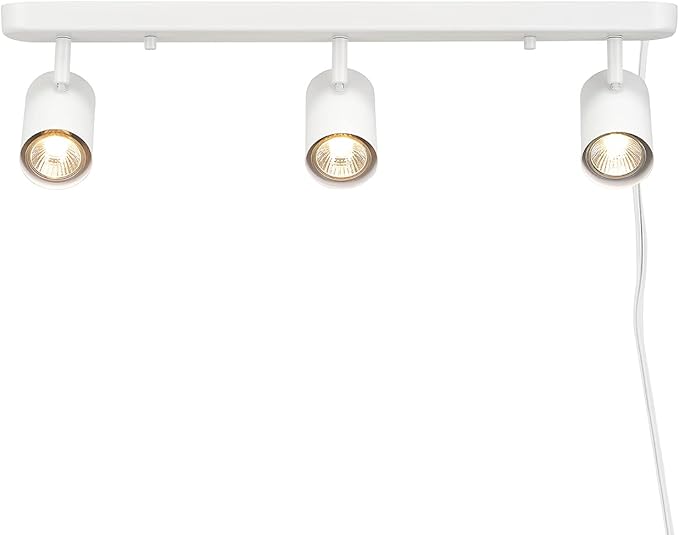 Globe Electric 60024 3-Light Plug-in Track Lighting, Adjustable Heads, Matte White Finish, 22-inch, GU10 Base, 15-Foot Cord with in-Line Switch, Modern Ceiling Light for Apartments and Rentals