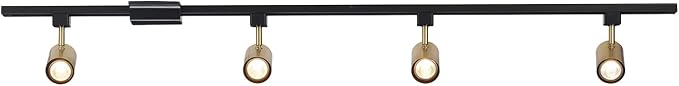Globe Electric 64000009 4-Light Adjustable Track Lighting Kit, Matte Black and Matte Brass Finish, 56-Inch Width, GU10 Base, Dimmable, Modern Industrial Ceiling Light