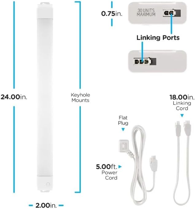Enbrighten Vibe Plug-in Smart Under Cabinet Lights, 24in, Adjustable White from 2000K-6000K, Dimmable, Programmable Schedule Under Cabinet Lighting, Compatible with Alexa, Google Assistant, 58261-T1