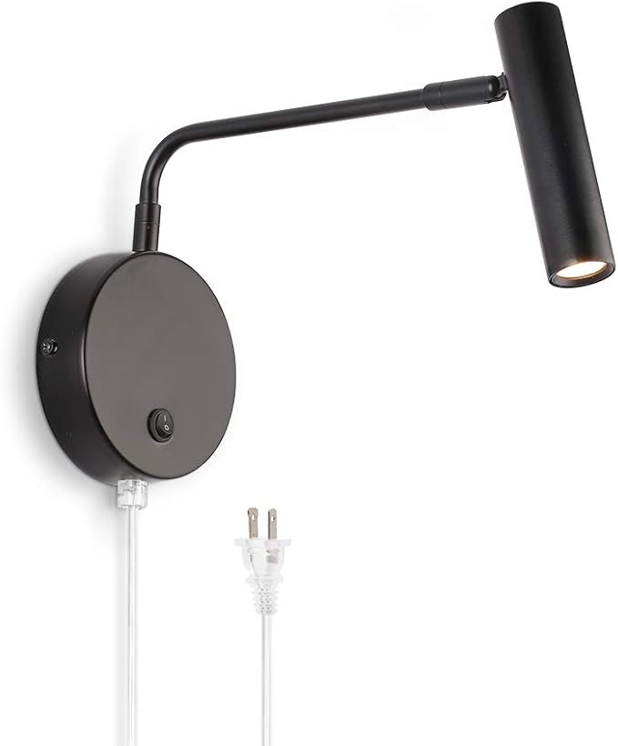 Joossnwell Wall Lights with Plug in Cord, Industrial Wall Lamps for Bedroom with on Off Switch Warm White 3000K Black-1 Pack