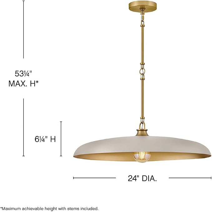 Hinkley Sadie 24" Large Dome Chandelier, Light Taupe with Lacquered Brass | Two Tone Saucer Pendant, Includes (5) 7" Downrods, Needs a Med. LED Bulb, Adjustable Height, Dining Room, Kitchen