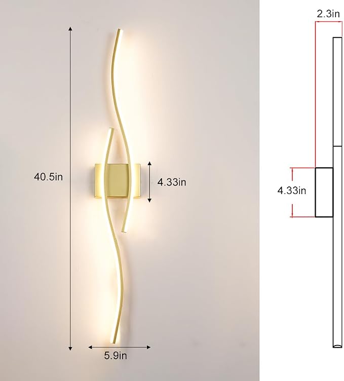 Modern Wall Sconces Set of 2, Dimmable LED with Remote Control, Gold Indoor Wall Sconce, Hard Wired Wall Lights for Living Room, LED Wall Decor for Hallway, Bedroom, 40.5"in, 3 Color, Timer, Memory