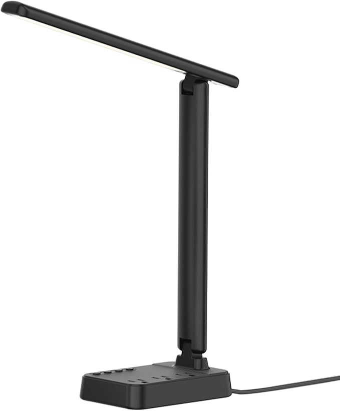 LED Desk Lamp with Power Strip, 3 AC Outlets, 4 USB Ports, Stepless Dimming