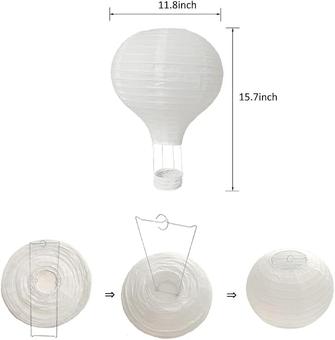 (6 Packs) 12-Inch White Paper Lanterns Decorative Chinese/Japanese Hanging Round Paper Lanterns Lamp for Birthday, Wedding, Christmas Xmas, Bridal, Home Decor, Party Decoration (hot air balloon)