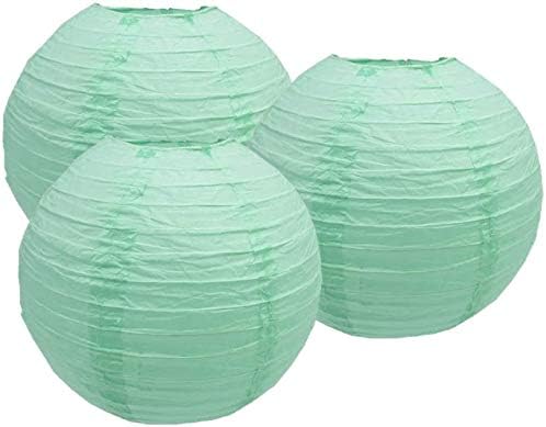 Pack of 3 Round Paper Lanterns Lamp Wedding Birthday Party Decoration (Mint Green, 10"/25CM)