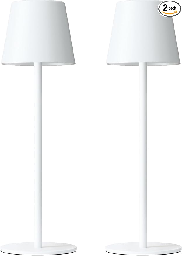 Kakanuo White Cordless Table Lamp Rechargeable - 2 Pack 5000mAH Battery Operated Lamp for Table, 3 Color Stepless Dimming Wireless Lamp for Kitchen Counter, Touch Control