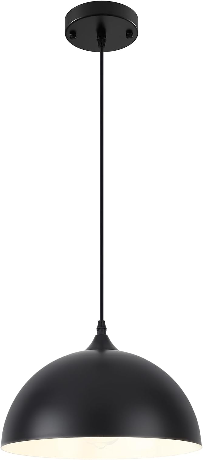 Farmhouse Pendant Lights Kitchen Island, 11.8 inches Black and White Pendant Light Fixtures, Black Dome Pendant Light, Modern Pendant Lights for Kitchen Island Dining Room Bedroom, 1 Pack