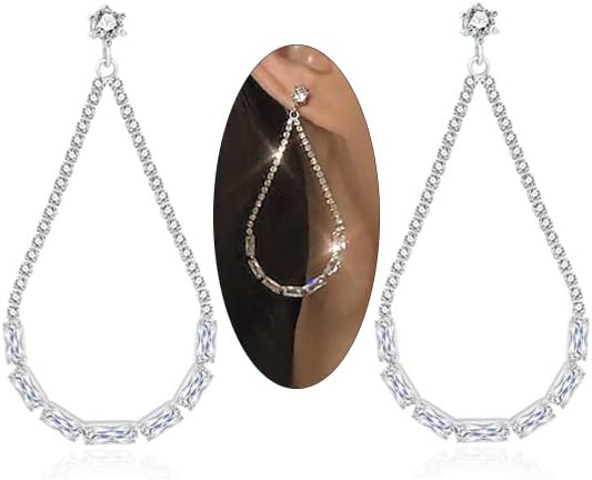 Luxval Rhinestone Earrings Dangling for Women Sparkly Silver Dangle Earrings Girls Long Chandelier Earrings Tassel Lightweight Ear Studs Cubic Zirconia Crystal Statement