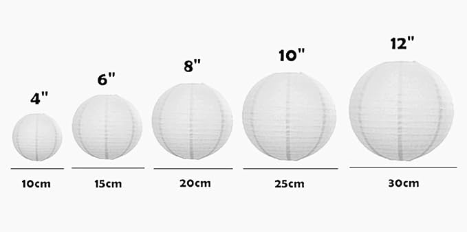 Folding Round Paper Lantern Reusable Chinese/Japanese Style Hanging Ornament Lamp Cover for Garden Birthday Party Decoration Supplies(White,10pcs Assorted Sizes)