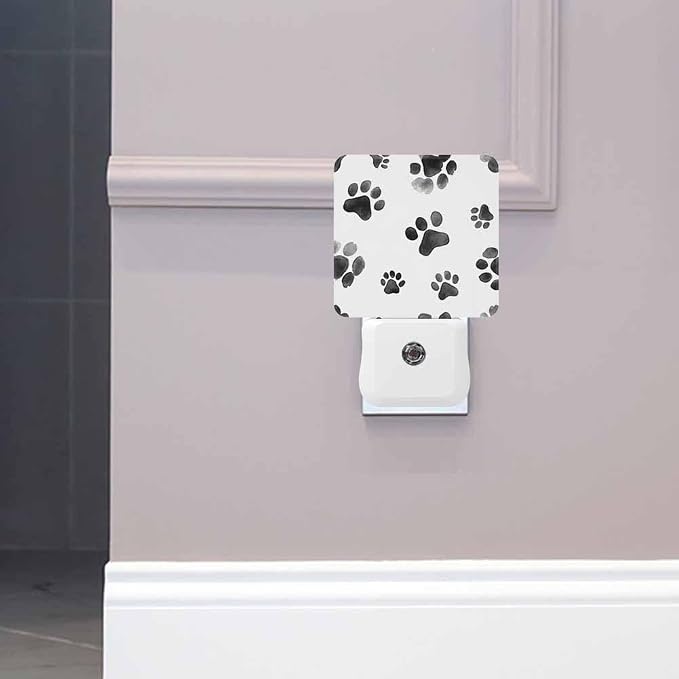 Dog Paw Prints Night Light Plug-into Wall Gray Paw Prints Nightlight Lamp with Dusk to Dawn Sensor, Led Lamp 0.5W Energy Efficient for Home Decor