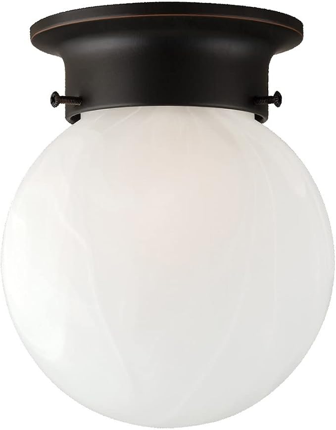 Design House Millbridge Globe 6 Inch Diameter Indoor Ceiling Light Fixture, for Bedroom, Hallway, Closet & Dining Room, Alabaster Glass, Oil Rubbed Bronze, 514521 | Dimmable, Ceiling Mount, Traditional, Steel, Lighting, 514521
