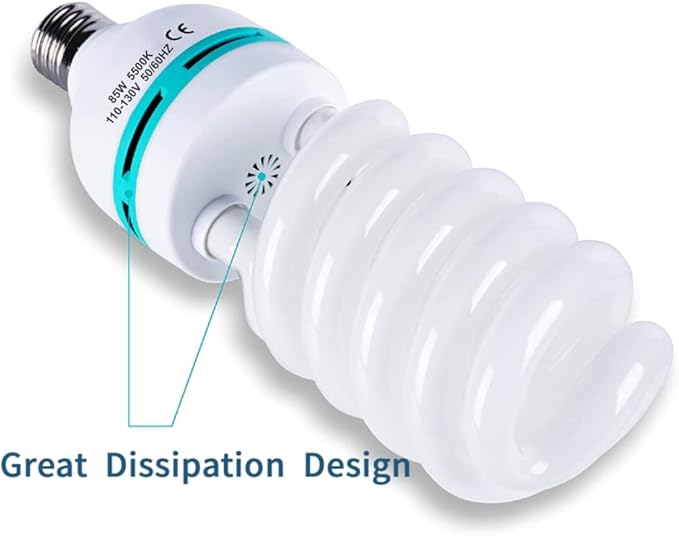2Pcs 85W Light Bulb 5500K CFL Roas Daylight Spiral Softbox Lighting Kit Bulb in E27/E26 Socket for Photography Photo Box