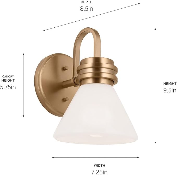 Kichler Farum 9.5 Inch 1 Light Wall Sconce with Opal Glass in Champagne Bronze, for Fireplace, Kitchen, Bedroom, Hallway, or Vanity, (7.25" W x 9.5" H), 55153CPZ