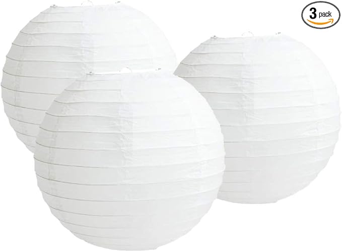 Pack Of 3 Round Paper Lanterns Lamp Wedding Birthday Party Decoration (White, 4"/10CM)