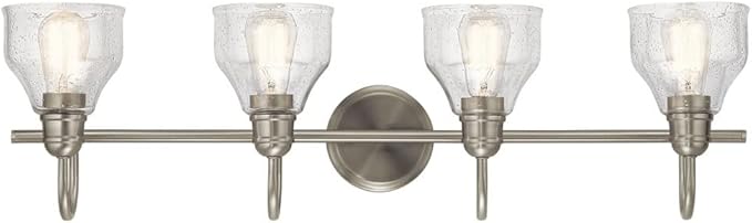 Kichler Avery 33.5" Bathroom Vanity Industrial 4 Light Wall Fixture with Clear Seeded Glass in Black, for Bathroom (8.25" x 33.5" x 9.5") 45974BK