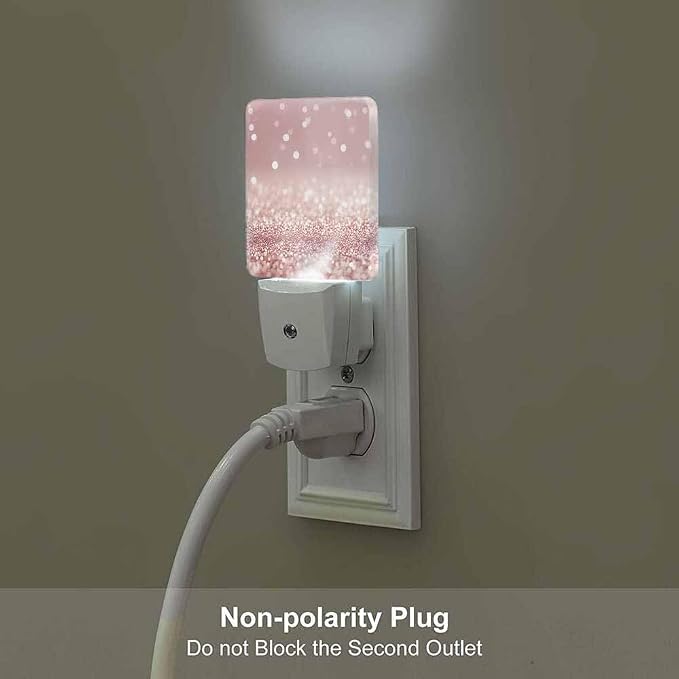 Rose Gold Night Lights Plug into Wall Luxury Glitter Hazy Dreamlike Night Light with Dusk to Dawn Sensor for Home Bedroom Bathroom Living Room 0.5W Sleep-Friendly