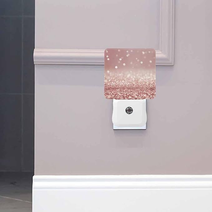 Rose Gold Night Lights Plug into Wall Luxury Glitter Hazy Dreamlike Night Light with Dusk to Dawn Sensor for Home Bedroom Bathroom Living Room 0.5W Sleep-Friendly