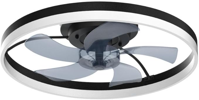 20'' Modern Low Profile Ceiling Fan with Light, Bedroom LED Ceiling Fan with Remote Control, Bladeless Flush Mount Black Fan Lights Ceiling Fixtures for Living Room,Small Room