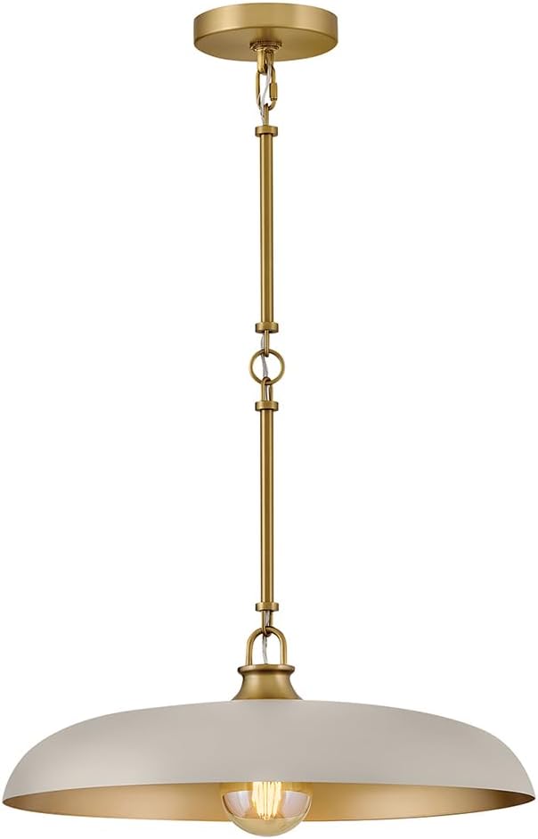 Hinkley Sadie 18" Medium Dome Pendant, Light Taupe with Lacquered Brass | Two Tone Saucer Chandelier, Includes (5) 7" Downrods, Needs a Med. LED Bulb, Adjustable Height, Dining Room, Kitchen