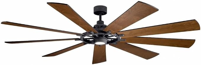 Kichler Gentry XL 85" Ceiling Fan with LED Light, Distressed Black | 9-blade industrial fan with dimmable LED light and DC motor for large indoor spaces, 300285DBK