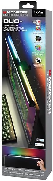 Monster Duo Monitor Light Bar: Reduce Glare, Enhance Comfort, Boost Style, Level Up Your Gaming Atmosphere — 2-in-1 RGBIC & Multiwhite LED, App Voice Touch Control, Alexa Google Razer Chroma