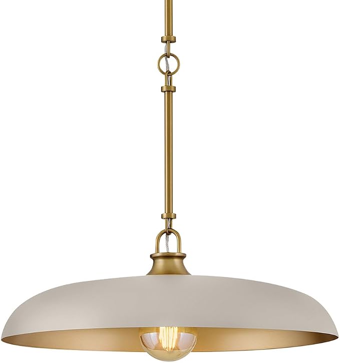 Hinkley Sadie 18" Medium Dome Pendant, Light Taupe with Lacquered Brass | Two Tone Saucer Chandelier, Includes (5) 7" Downrods, Needs a Med. LED Bulb, Adjustable Height, Dining Room, Kitchen