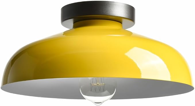 DIRYZON Industrial Yellow Semi Flush Mount Ceiling Light, 12-Inch | Macarons Ceiling Light Industrial Mount Fixture for Bedroom Hallway Porch Kitchen Entryway