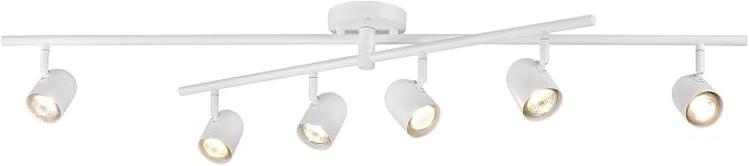 Globe Electric 6-Light Track Lighting, Center-Swivel Track Bar with Adjustable Heads, Matte White 45-Inch Dimmable Fixture for Modern Kitchen & Ceiling Lighting