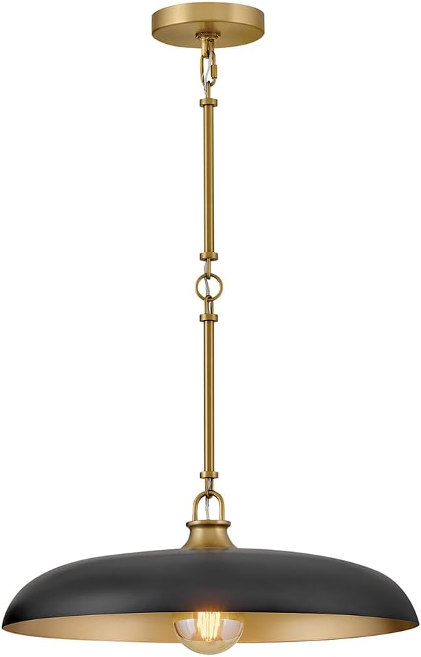 Hinkley Sadie 18" Medium Dome Pendant, Black with Lacquered Brass | Two Tone Saucer Chandelier, Includes (5) 7" Downrods, Needs a Med. LED Bulb, Adjustable Height, Dining Room, Kitchen
