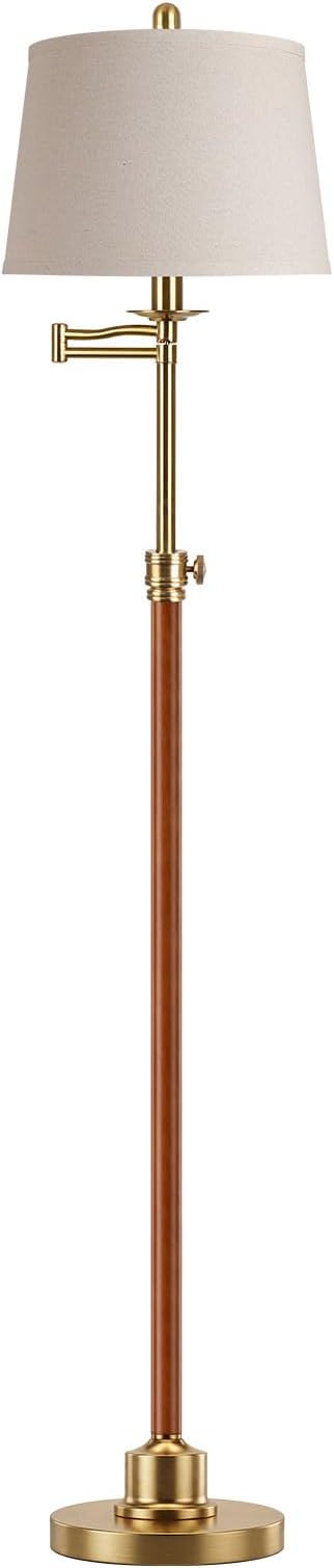 Vintage Floor Lamp for living room, Walnut Gold Farmhouse Standing Lamp with 350° Swivel Swing Arm, 56.6''-66'' Mid Century Modern Height Adjustable Tall Lamp for Bedroom Office(LED Bulb Included)
