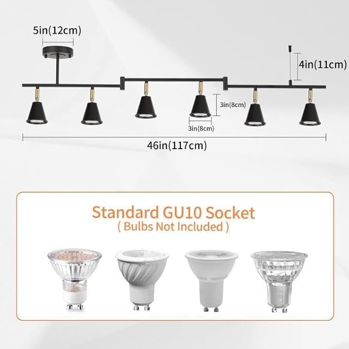 SEEBLEN 6-Light Modern Track Lighting Fixtures Ceiling, Flexible Foldable Arm and Rotatable Light Head,Black Kitchen Track Lighting for Kitchen Islands, Dining Rooms, Bars, Closets, Workbenches.