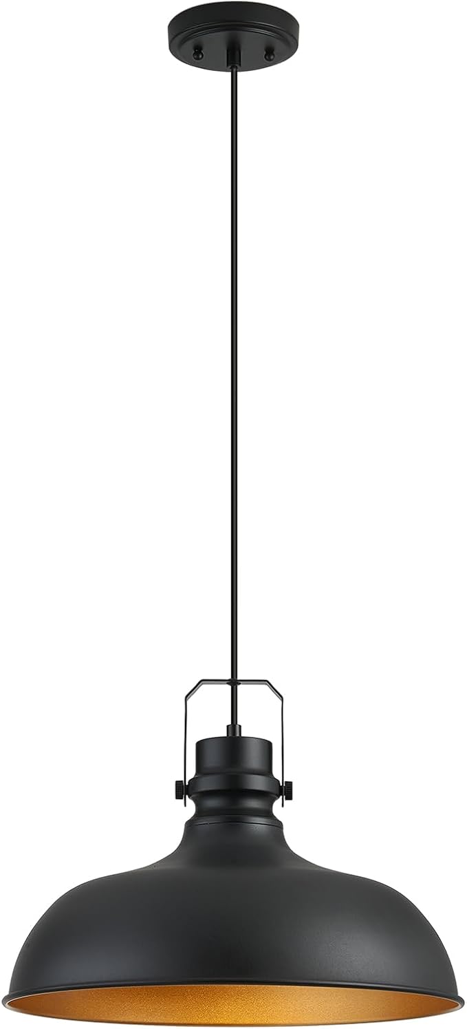 Black Farmhouse Pendant Lights for Kitchen Island 16 Inch | ETL Certificate,Industrial Adjustable Height Vintage Dome Hanging Light Fixtures for Barn,Dining Room 1 Pack