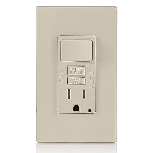 Leviton GFCI Combination Outlet with Switch, 15 Amp, Self Test, Tamper-Resistant with LED Indicator Light, Saves Space, GFSW1-T, Light Almond
