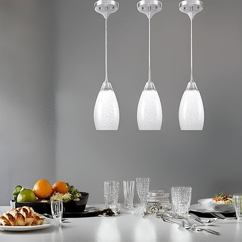 Viinew Mini Glass Pendant Light,4.72" White Glass Hanging Light | Handblown Milk White Oval Art Glass Hanging Pendant Light for Kitchen Island Dining Room Living Foyer Entry Brushed Nickel