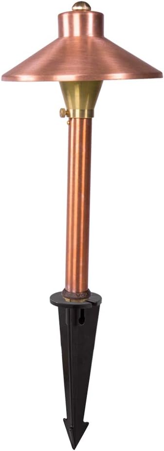 VOLT Flat Hat 12V Copper Mini Path Light (7" Shade, 15" Tall) for Low Voltage Landscape Lighting on Outdoor Pathway, Walkway, Garden, Driveway or Patio