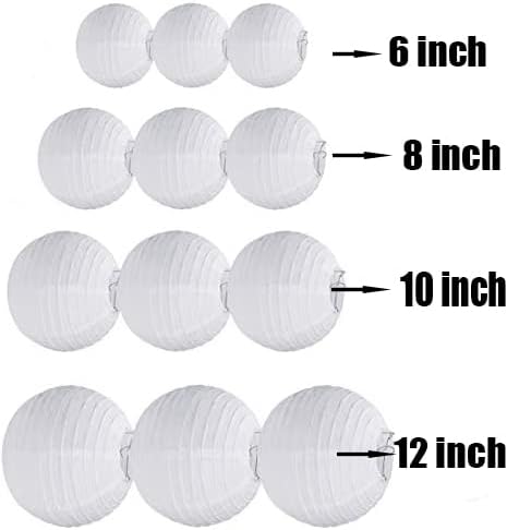 12Pcs 6,8,10,12 Inch Mixed Sizes White Paper Lanterns Decorative Chinese, Japanese Hanging Round Paper Lanterns Lamp for Birthday, Wedding, Christmas, Bridal, Home Decor, Party Decoration