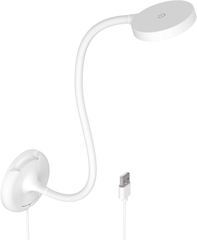 ENUOTEK Flexible LED Wall Mounted Reading Light, USB Powered White LED Bedside Reading Lamp, 100%-70%-35%-15% 4 Levels Dimmable and 5000K- 4000K- 3000K 3 Levels Adjustable Lighting Colors