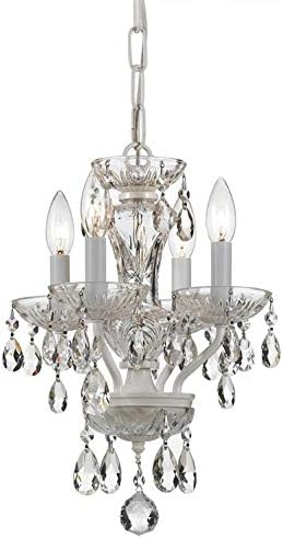 Traditional Crystal 4 Light Hand Cut Crystal Wet White Mini Chandelier