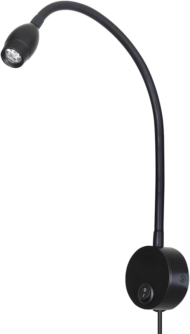 LED Reading Lamp 3W Warm White 3000K for Reading Books Black Plug Cord 2PCS