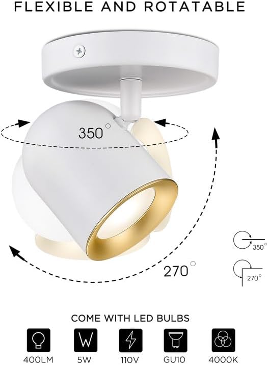 FEMILA Track Lighting, Led Track Light, GU10 Bulbs Included, 44" Flush Mount Ceiling Spot Lights, for Living Room, Gallery, Bedroom, Hallway, 4FS78TL-5 WH
