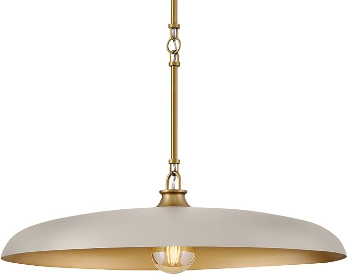 Hinkley Sadie 24" Large Dome Chandelier, Light Taupe with Lacquered Brass | Two Tone Saucer Pendant, Includes (5) 7" Downrods, Needs a Med. LED Bulb, Adjustable Height, Dining Room, Kitchen